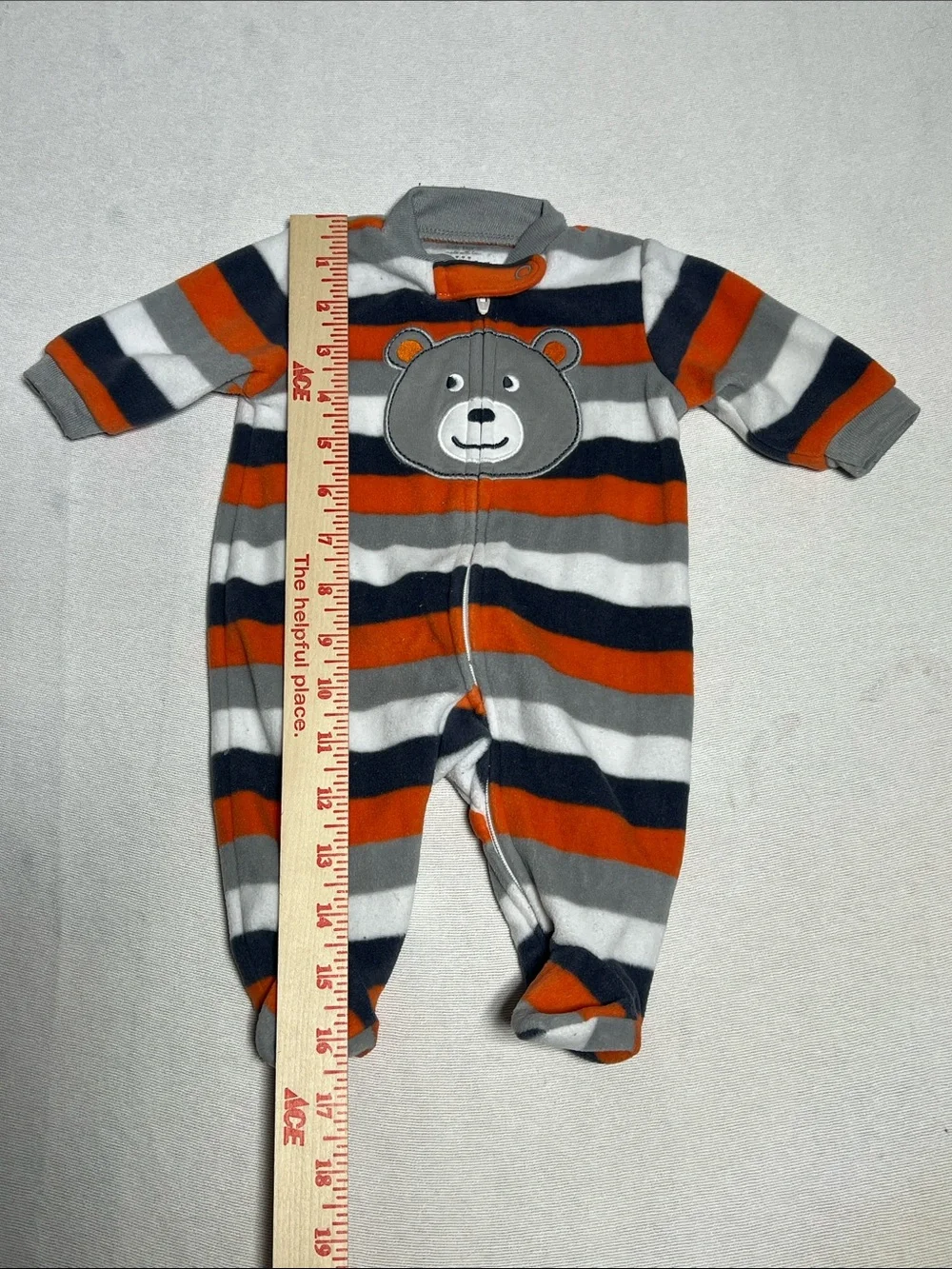 Carter's Orange Gray Navy White Striped Bear Fleece One-Piece